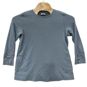 J Jill Women's L‎ Waffle Knit Shirt Blue Long Sleeve Crew Neck Pockets Cuffs
